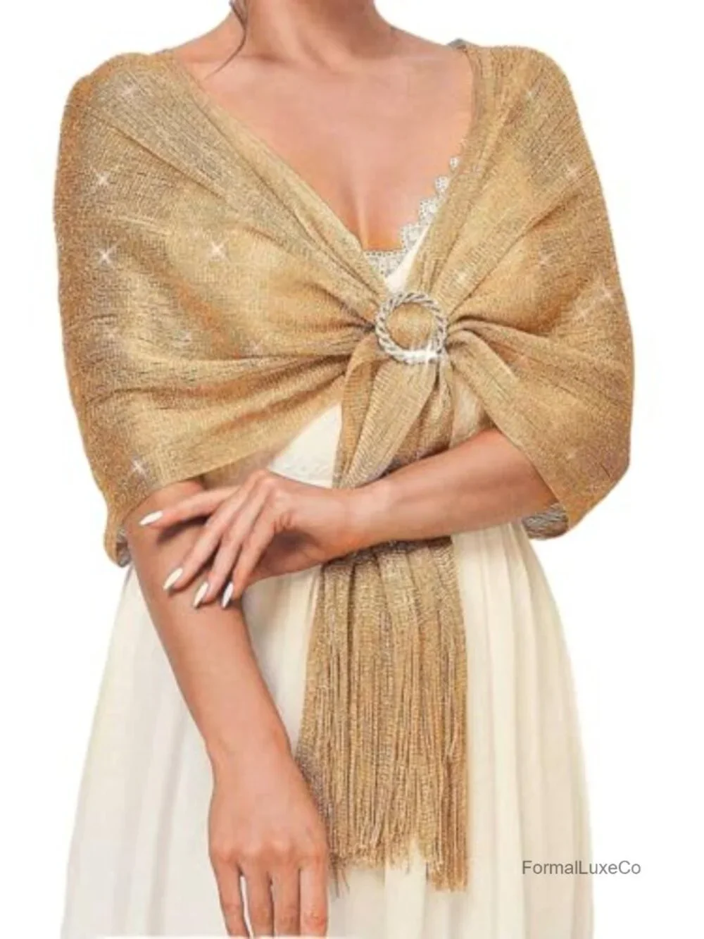 Lightweight Polyester Wrap with Sparkly Crystal Buckle for Evening Dresses